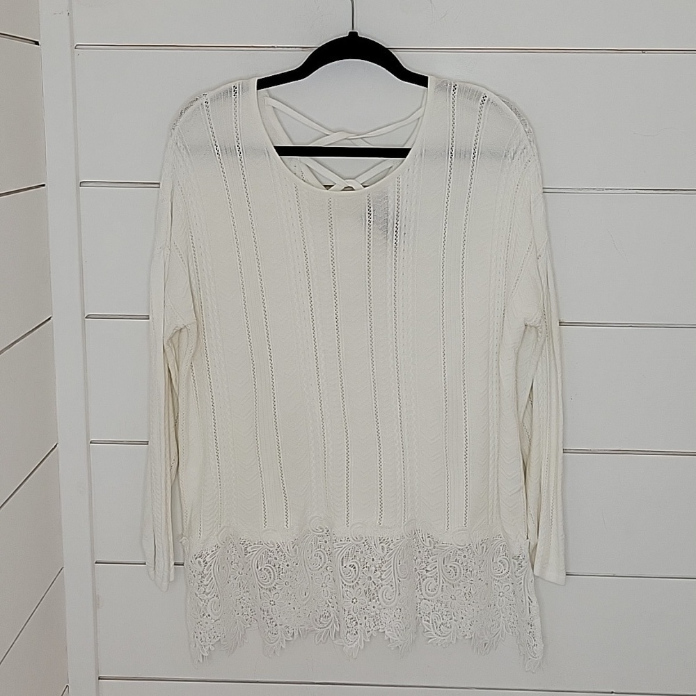 DESIGN 365 XL white long sleeve lace sweater